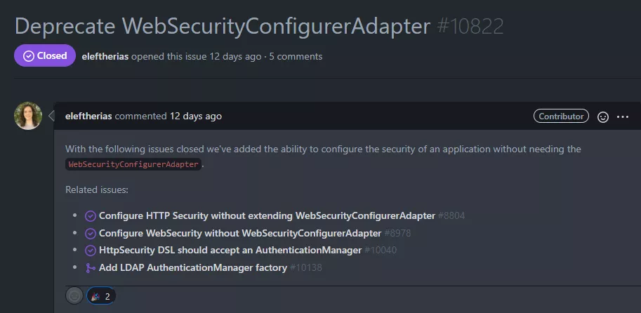 Spring Security 即将弃用配置类 WebSecurityConfigurerAdapter